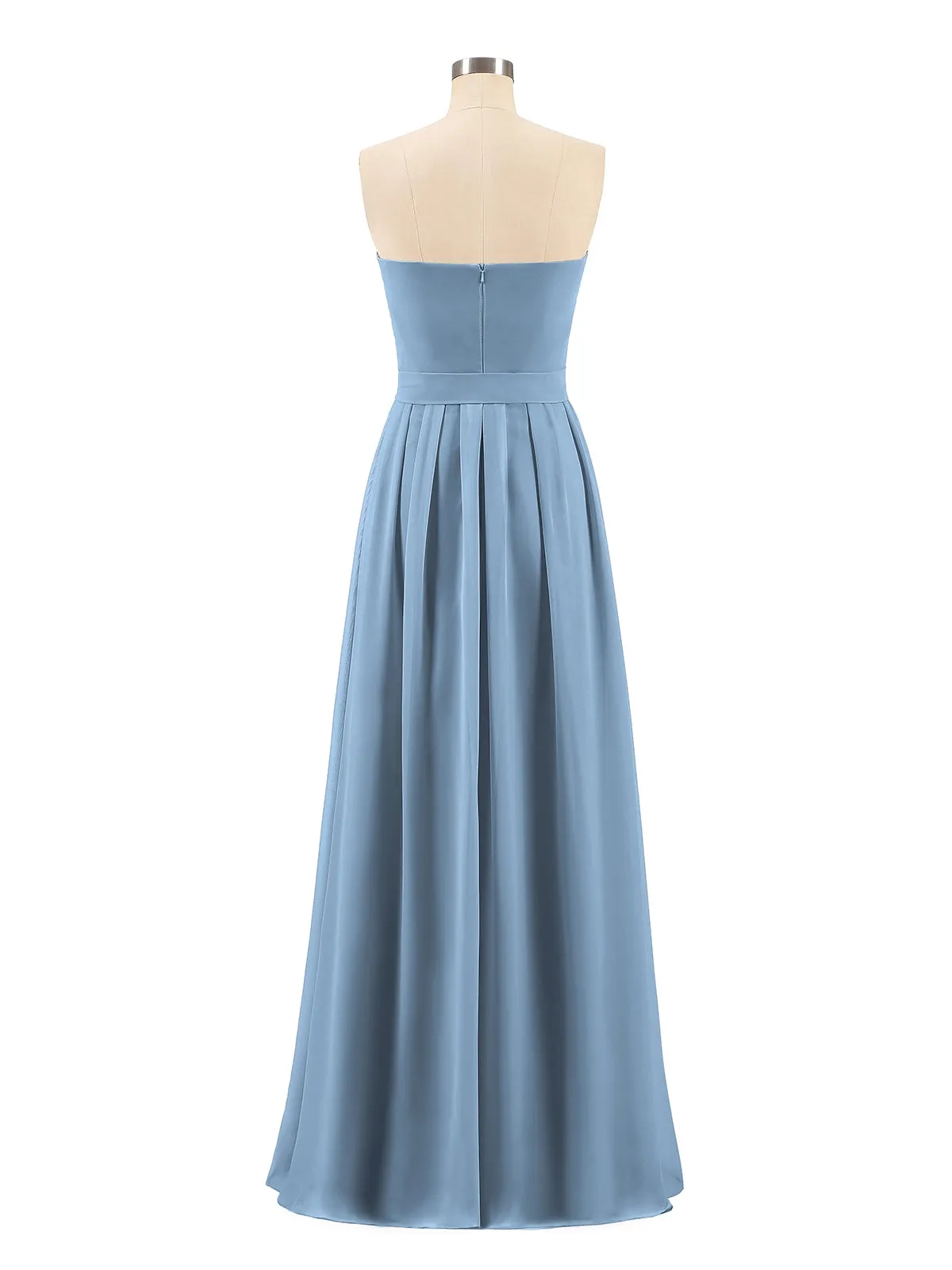 Chiffon Strapless Bridesmaid Gown with Sash-Slate Blue