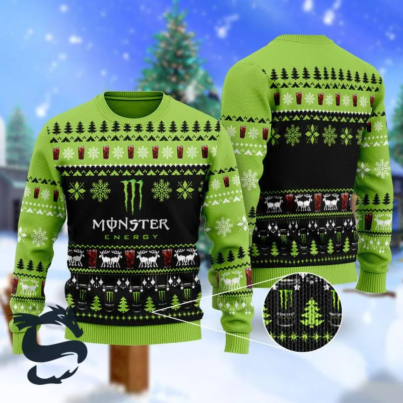 Christmas Scenes With Monster Energy Ugly Sweater