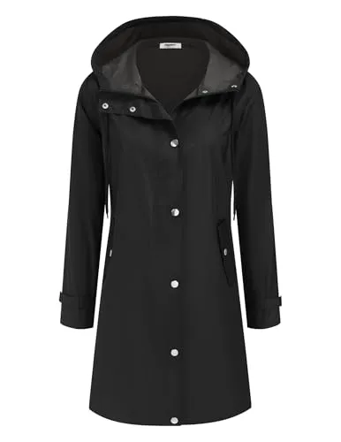 Code Z9JLTHFM - Zeagoo Rain Jacket Women Waterproof Raincoat with Hood Lightweight Windbreaker Long Rain Coats for Women Trendy, Black XL