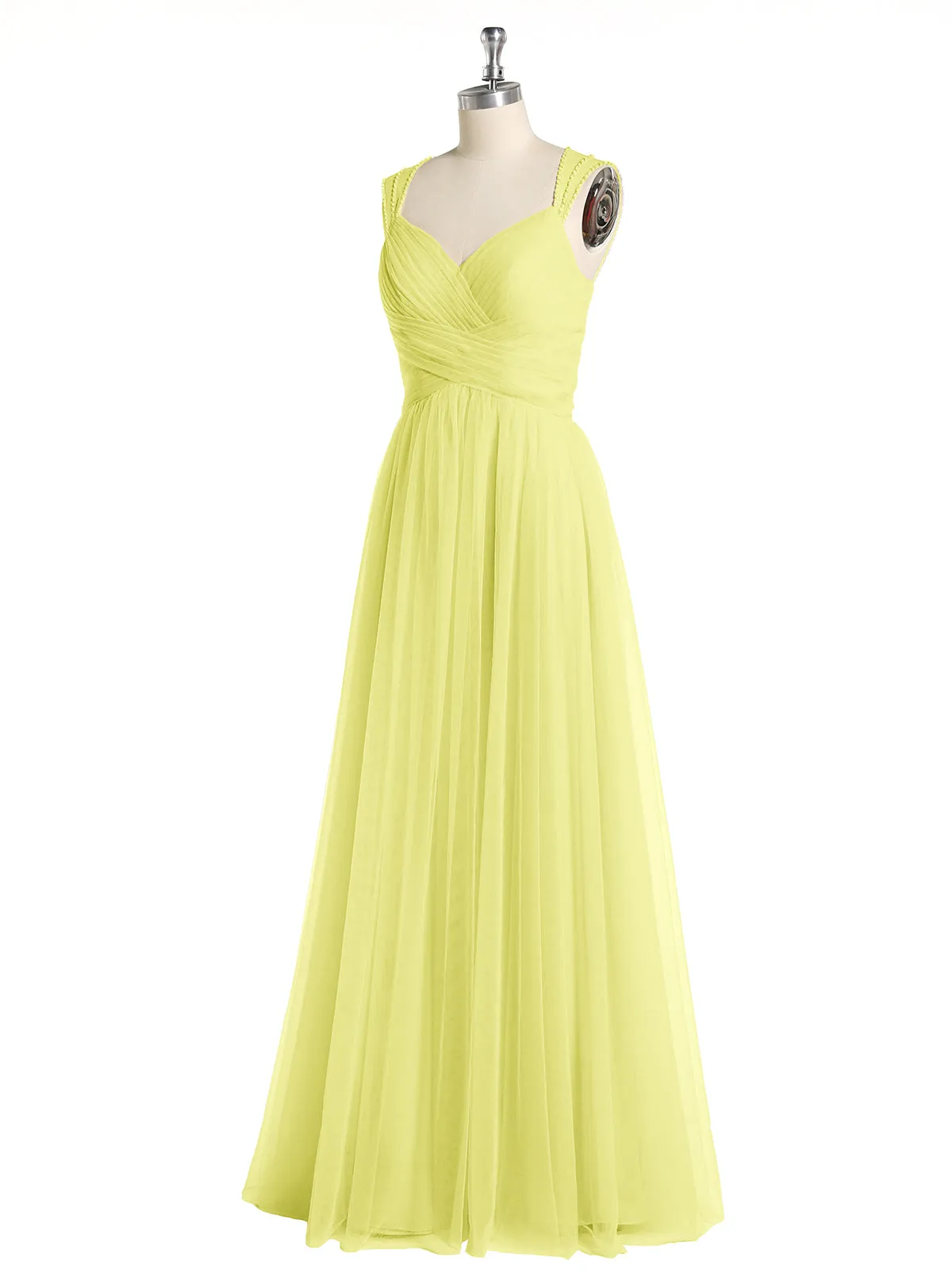 Cross-Pleated Tulle Long Dresses with Beaded Straps Daffodil Plus Size