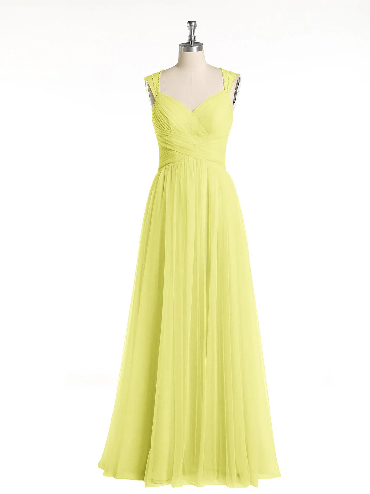 Cross-Pleated Tulle Long Dresses with Beaded Straps Daffodil Plus Size