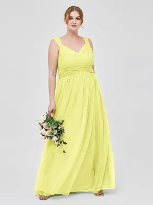 Cross-Pleated Tulle Long Dresses with Beaded Straps Daffodil Plus Size