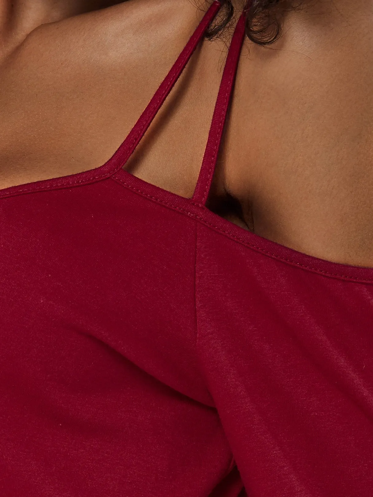 Custom Cold Shoulder Plain Zip Back Long Sleeve Burgundy T-Shirts