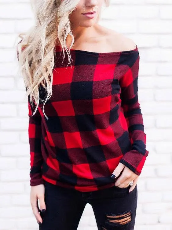 Custom Off The Shoulder Grid Long Sleeve Bodycon Hem Top