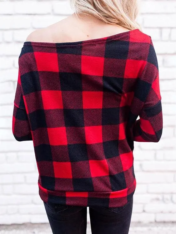 Custom Off The Shoulder Grid Long Sleeve Bodycon Hem Top