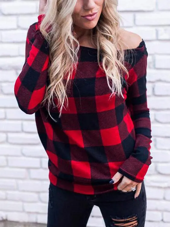 Custom Off The Shoulder Grid Long Sleeve Bodycon Hem Top