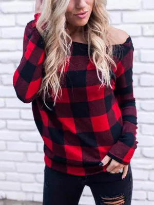 Custom Off The Shoulder Grid Long Sleeve Bodycon Hem Top