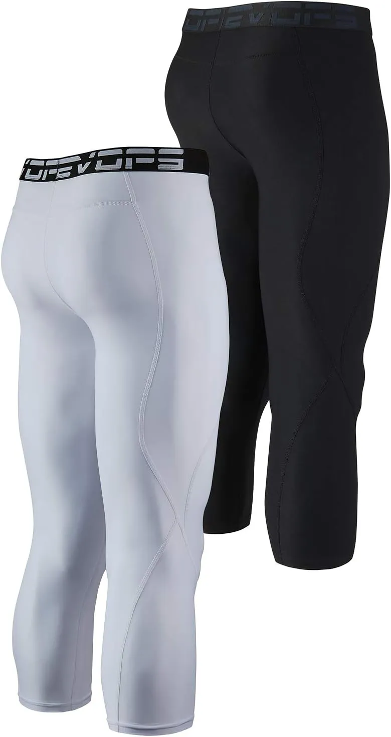 DEVOPS 2 Pack Men's 3/4 Compression Pants Athletic Leggings with Pocket