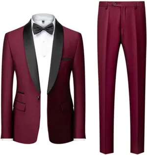 Dninmim Men's Two-Piece Suit (Jacket Pants) Business Wedding White Slim Fit Costume