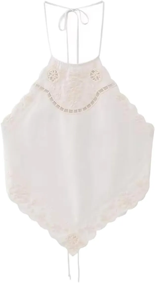 Embroidered Floral Halter Neck Strap Camisole Vest Women