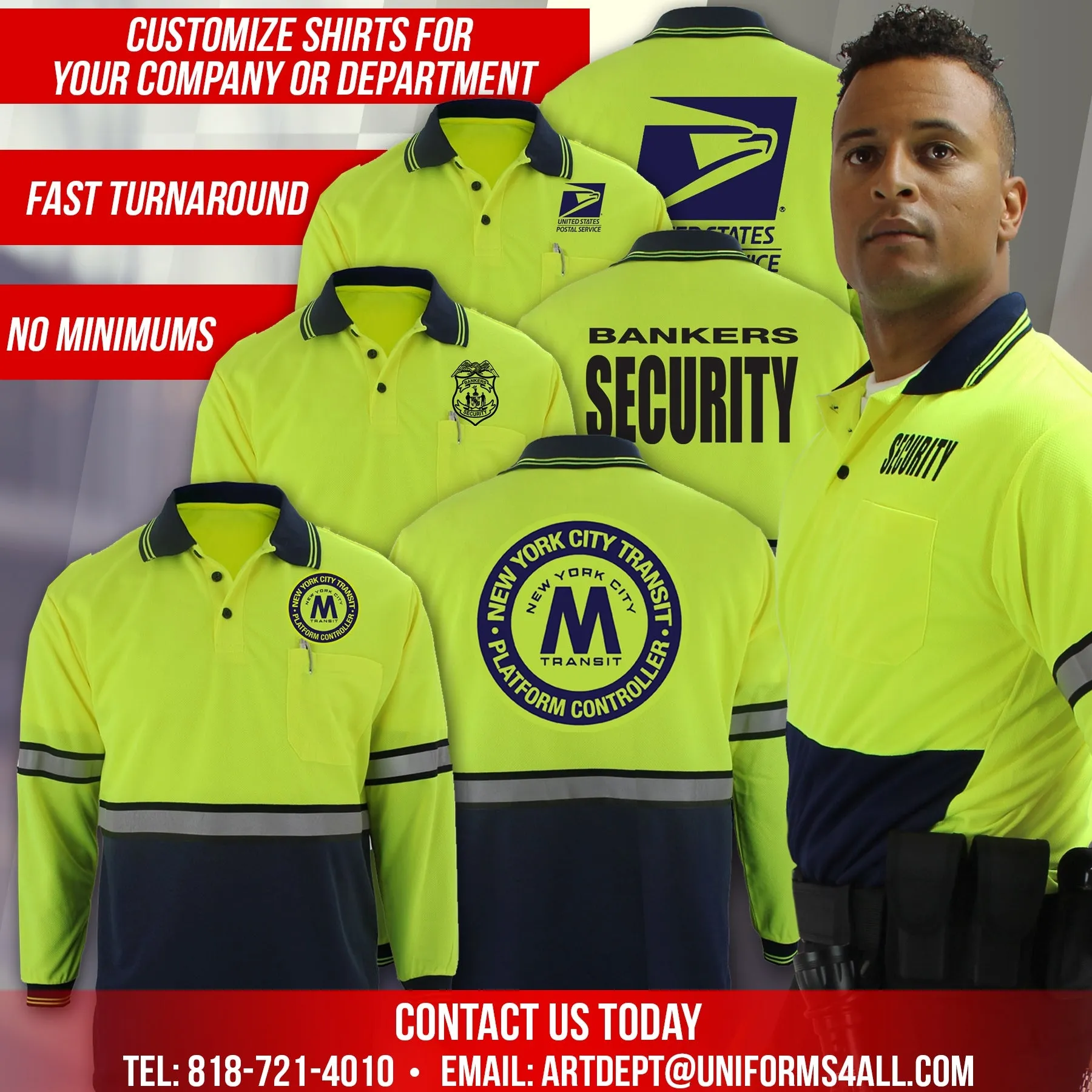 First Class Two Tone Long Sleeve Polo Shirt with Reflective Stripes and ID