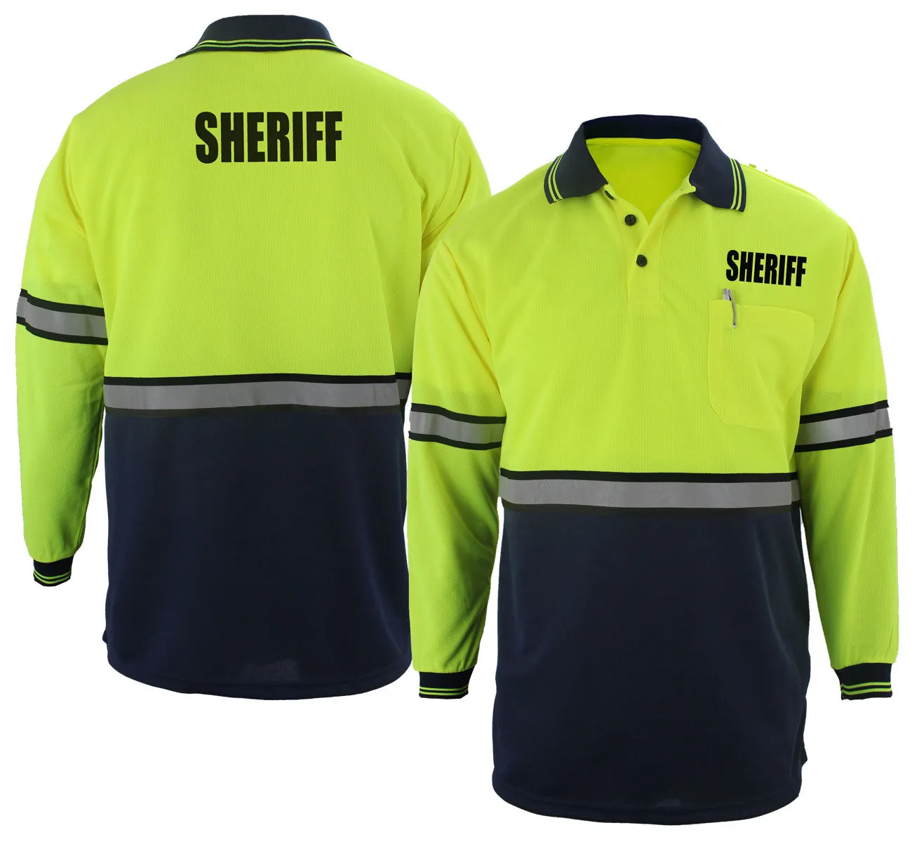 First Class Two Tone Long Sleeve Polo Shirt with Reflective Stripes and ID