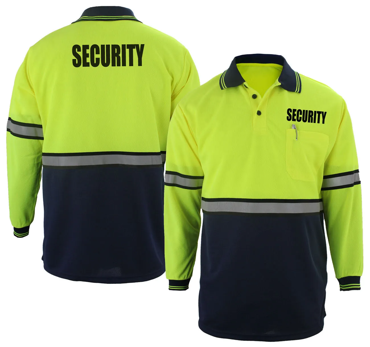 First Class Two Tone Long Sleeve Polo Shirt with Reflective Stripes and ID