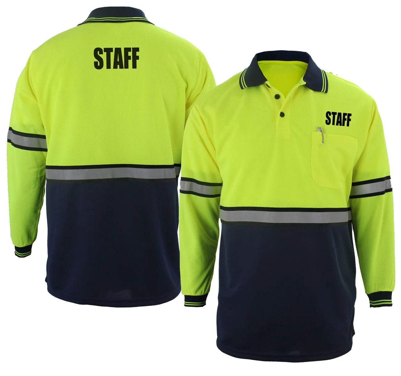 First Class Two Tone Long Sleeve Polo Shirt with Reflective Stripes and ID