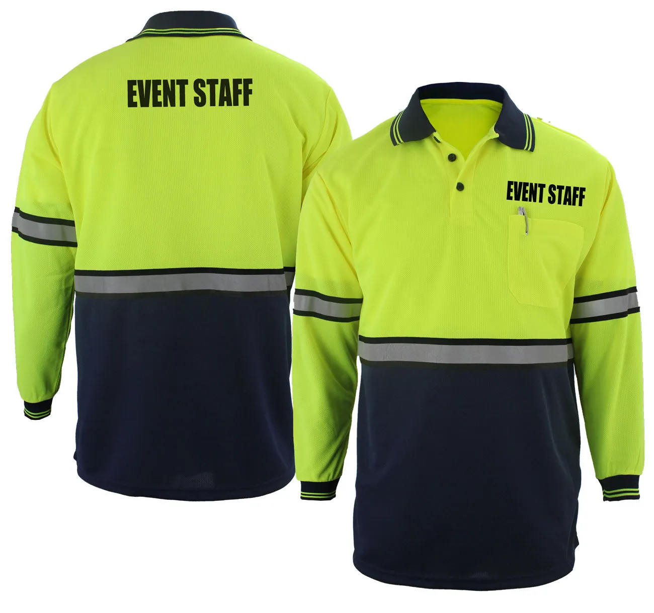 First Class Two Tone Long Sleeve Polo Shirt with Reflective Stripes and ID