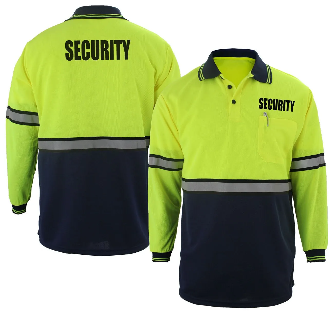 First Class Two Tone Long Sleeve Polo Shirt with Reflective Stripes and ID