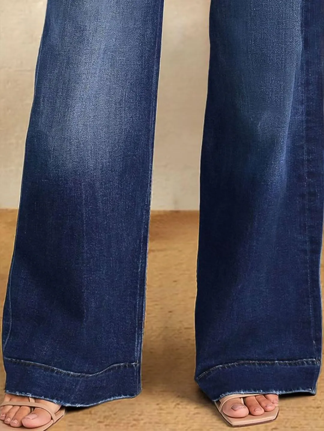 Flamingals Straight Leg High Rise Baggy Drawstring Denim Pants with Pockets