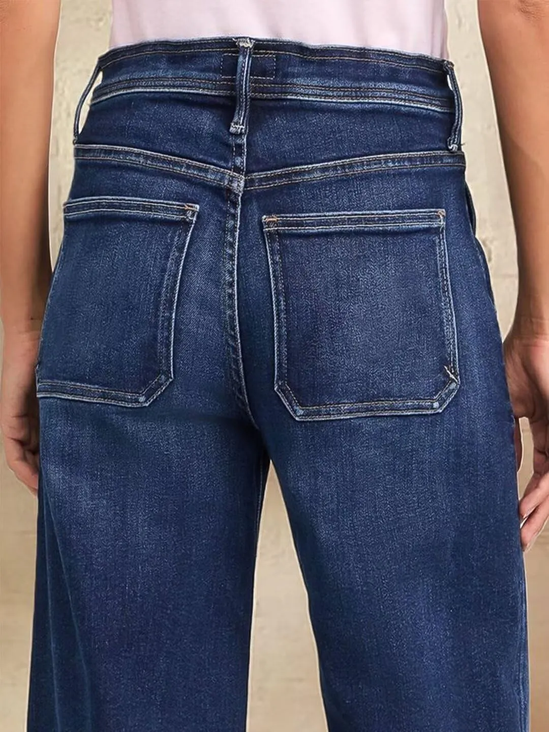 Flamingals Straight Leg High Rise Baggy Drawstring Denim Pants with Pockets