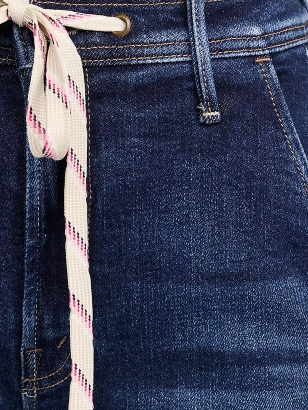 Flamingals Straight Leg High Rise Baggy Drawstring Denim Pants with Pockets