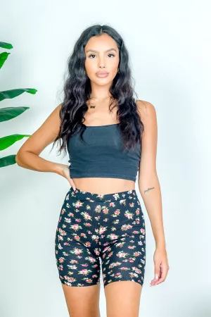 Floral Print Ribbed Biker Shorts (6769PY)