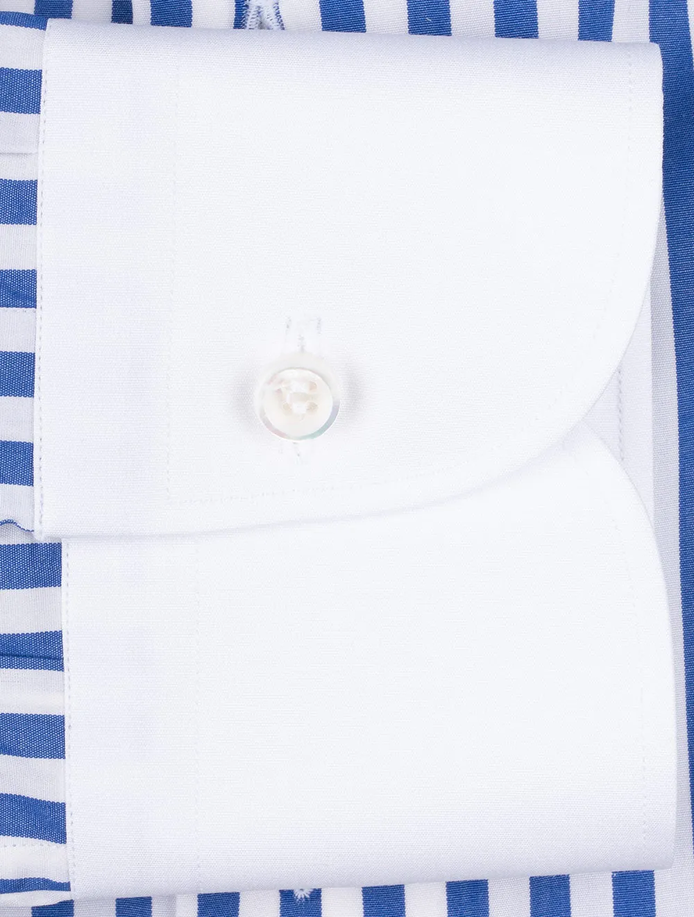 FRAY Stripe Contrast Cuff Collar Shirt Blue
