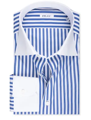 FRAY Stripe Contrast Cuff Collar Shirt Blue