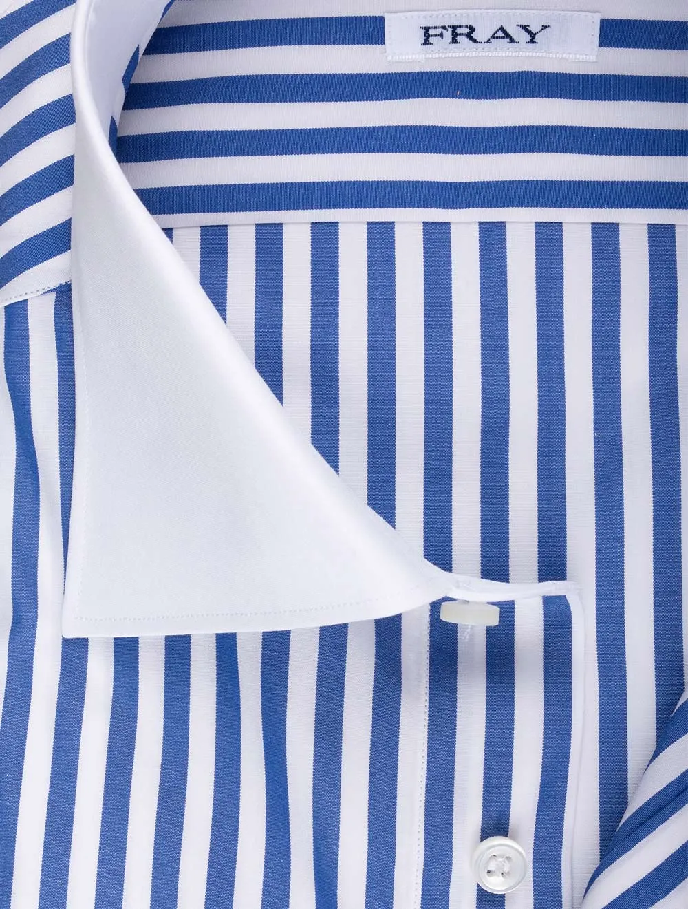 FRAY Stripe Contrast Cuff Collar Shirt Blue