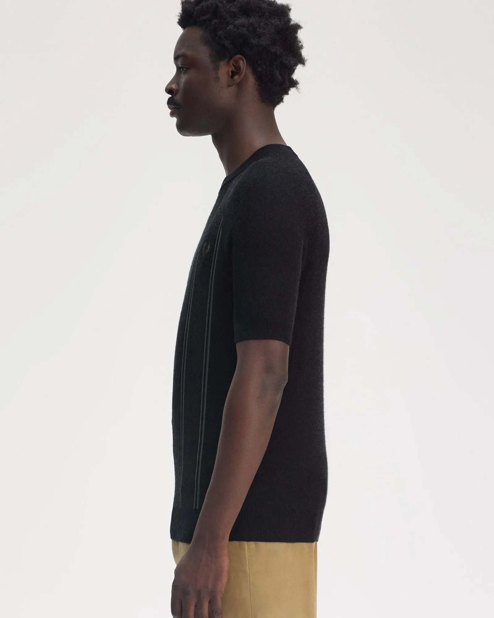 Fred Perry Stripe Knitted T Shirt - Black