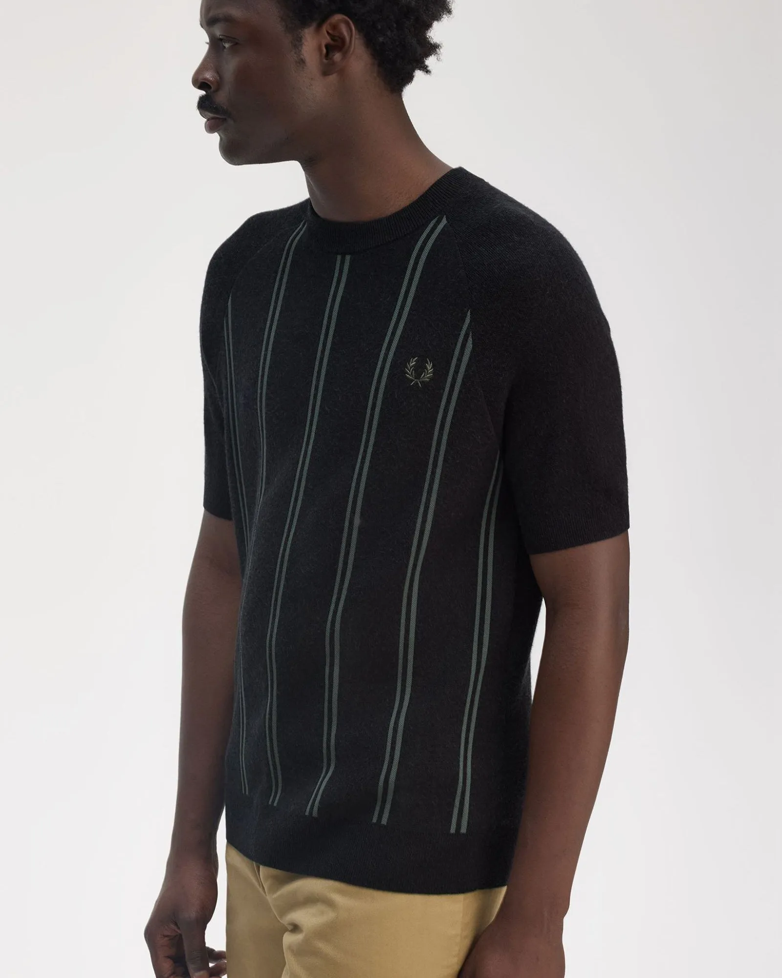Fred Perry Stripe Knitted T Shirt - Black