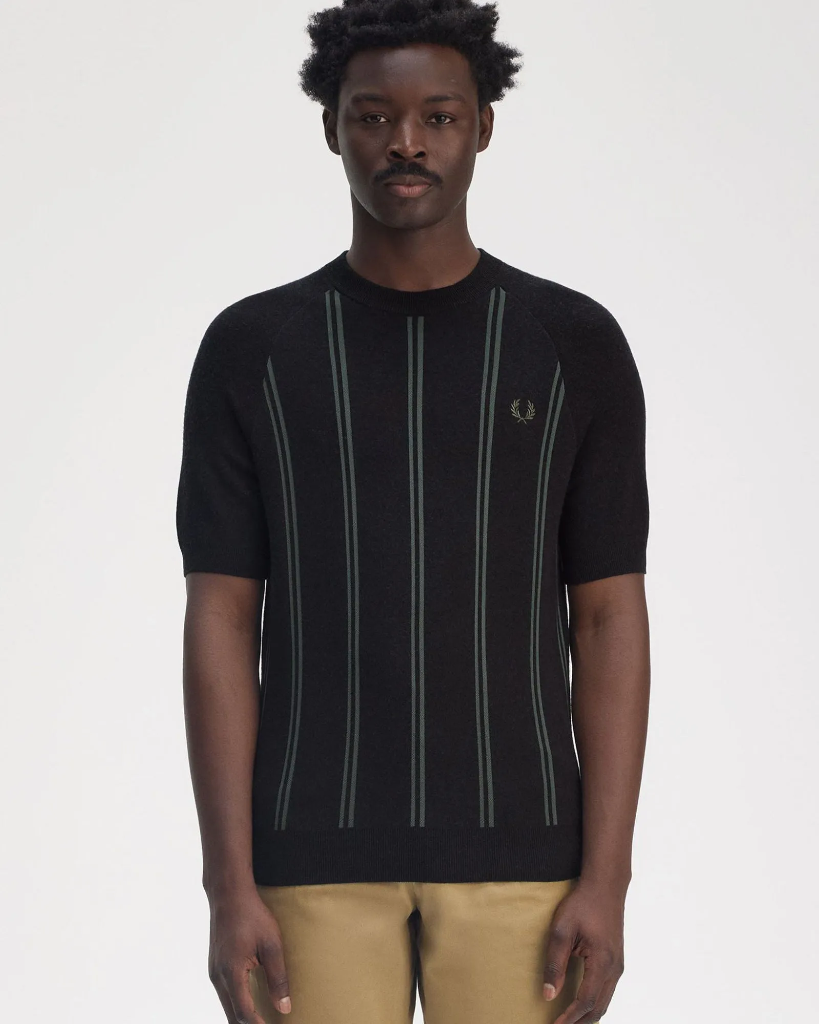 Fred Perry Stripe Knitted T Shirt - Black