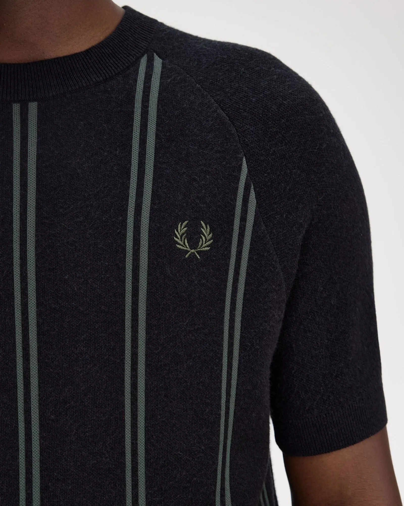 Fred Perry Stripe Knitted T Shirt - Black