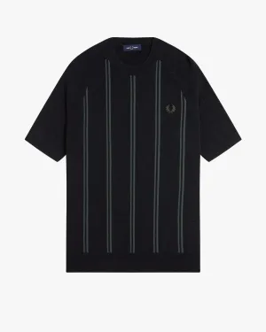 Fred Perry Stripe Knitted T Shirt - Black