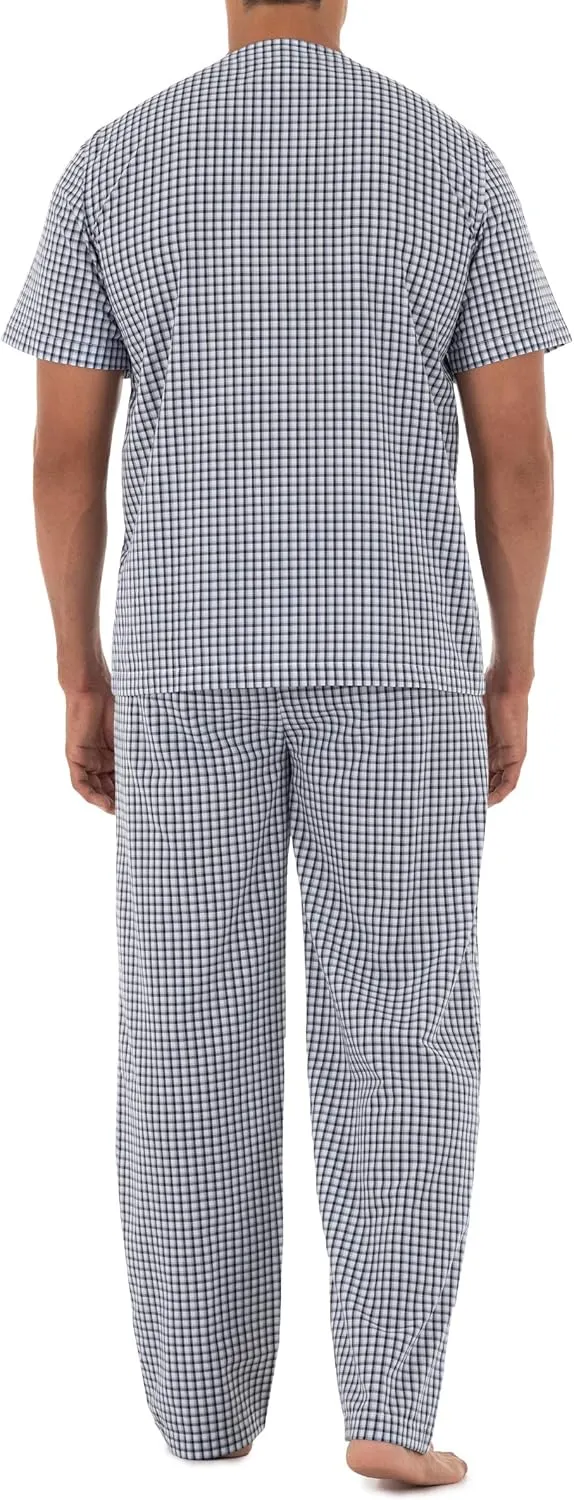 Fruit of the Loom mens Broadcloth Short Sleeve Top and Long Pants Pajama Set