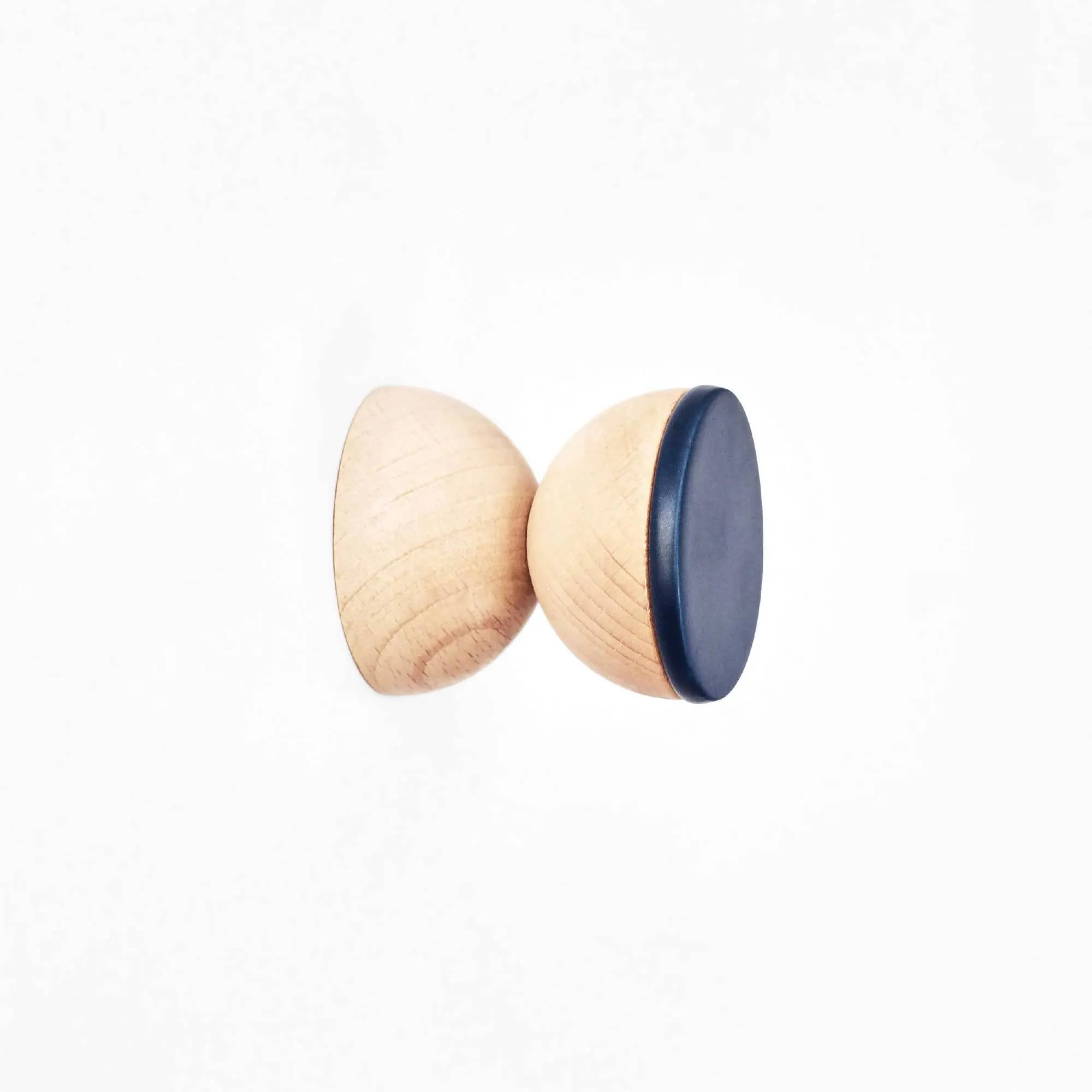 Geometric Beech Wood & Ceramic Wall Mounted Coat Hook / Knob - Dark Blue