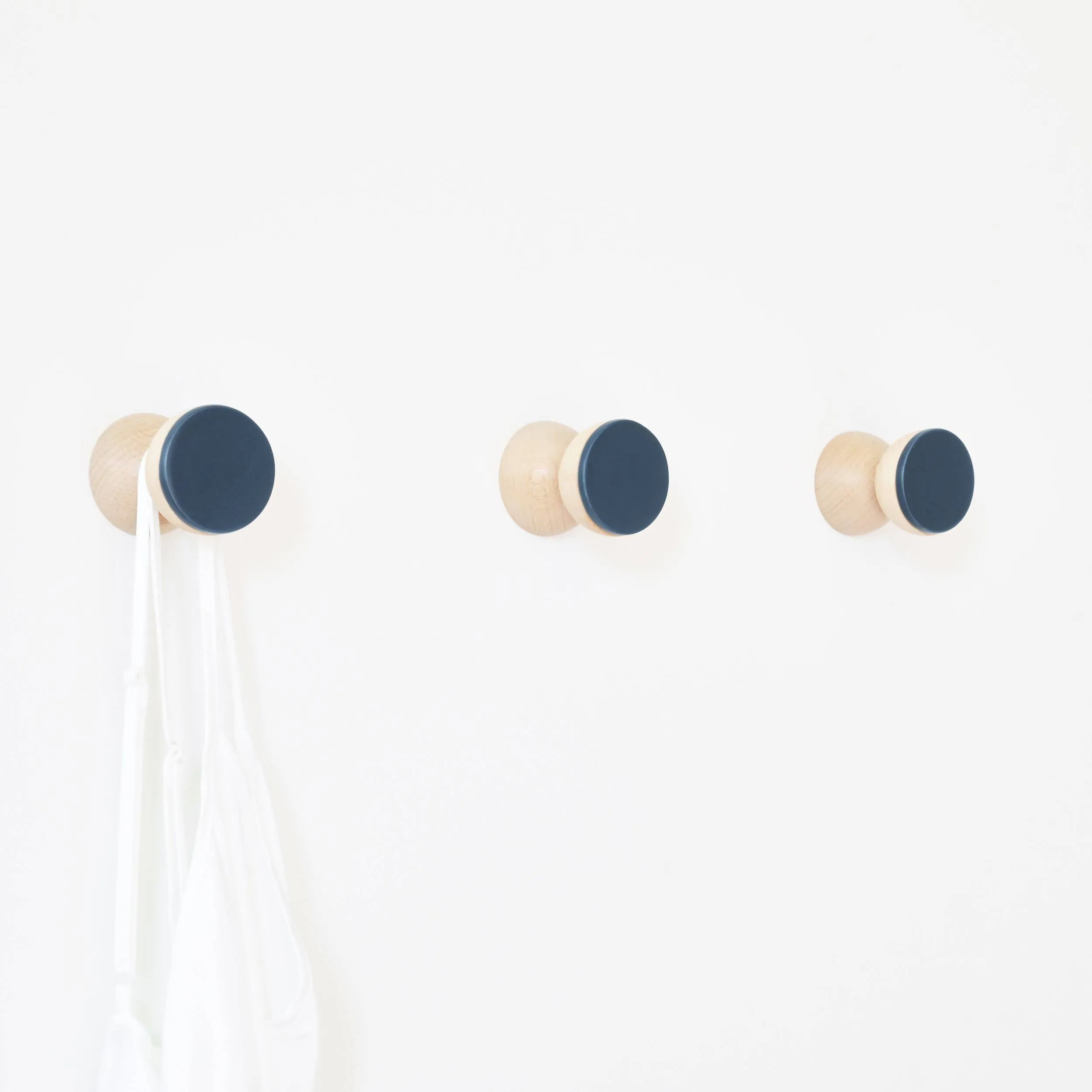 Geometric Beech Wood & Ceramic Wall Mounted Coat Hook / Knob - Dark Blue