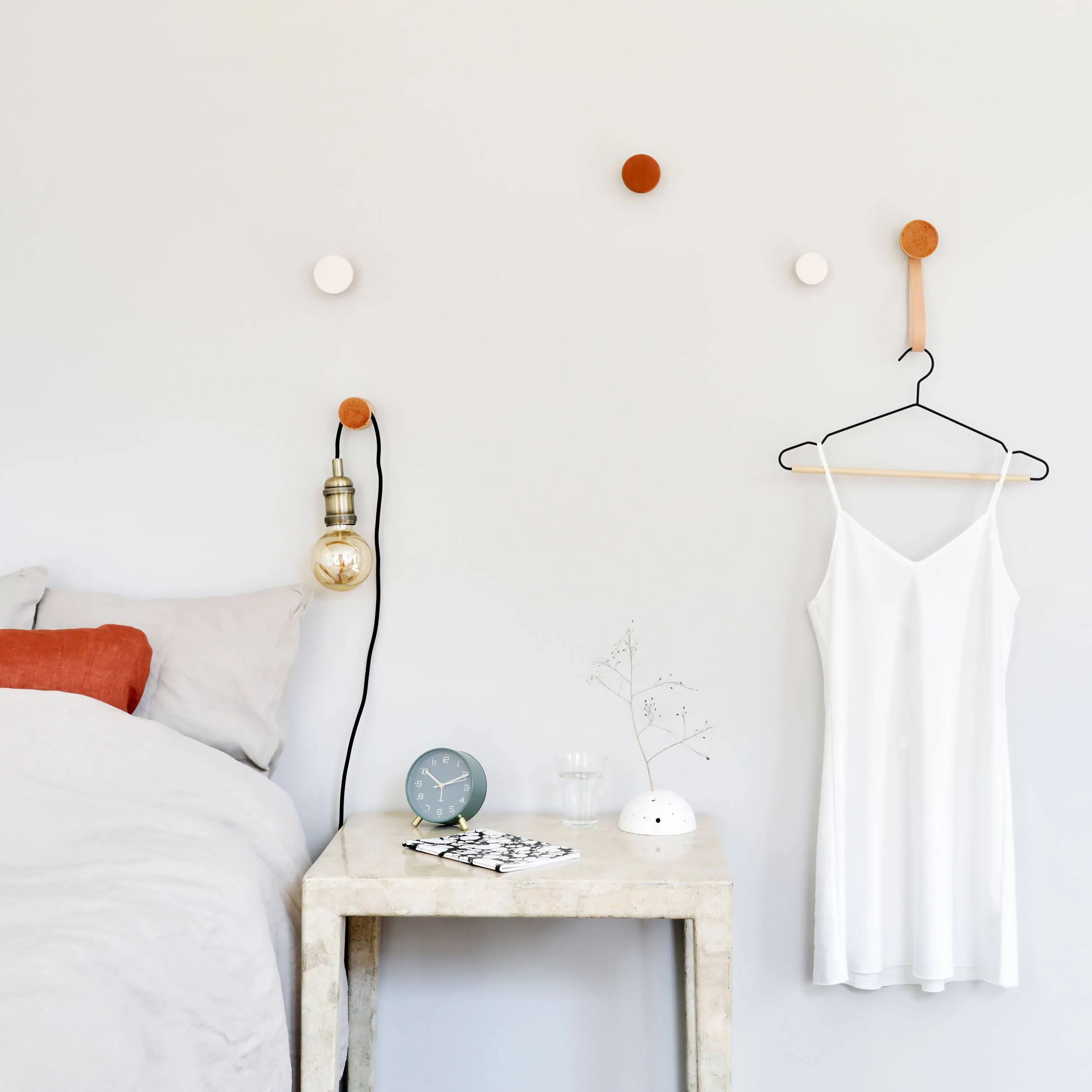 Geometric Beech Wood & Ceramic Wall Mounted Coat Hook / Knob - Terracotta Specks