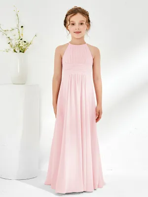 Halter Chiffon Junior Bridesmaid Dresses Blushing Pink