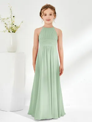 Halter Chiffon Junior Bridesmaid Dresses Dusty Sage