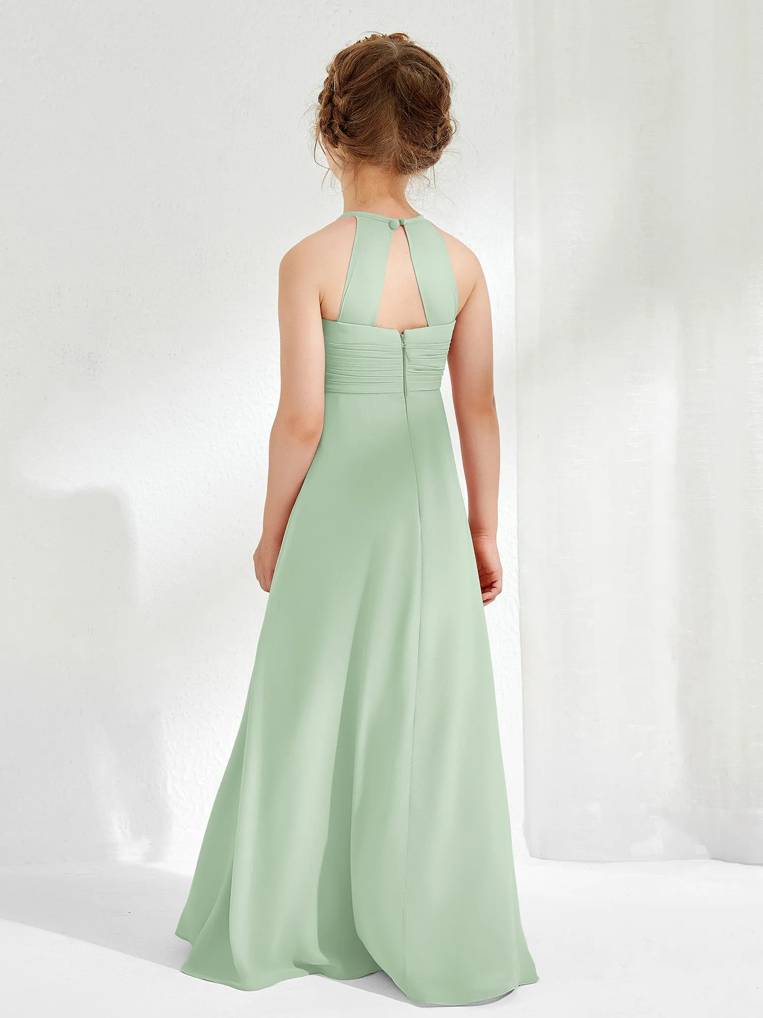 Halter Chiffon Junior Bridesmaid Dresses Dusty Sage