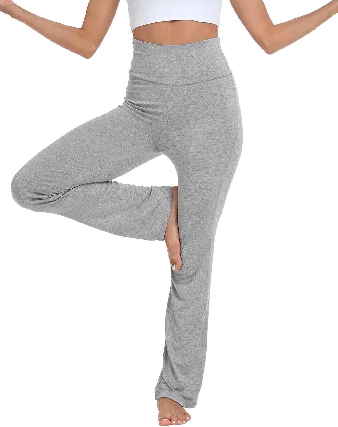 HDE Women's Color Block Fold Over Waist Yoga Pants Flare Leg Workout Leggings
