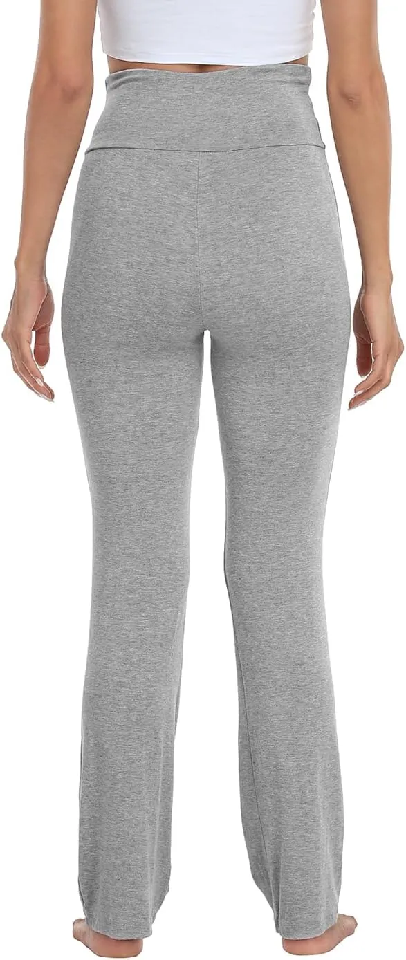 HDE Women's Color Block Fold Over Waist Yoga Pants Flare Leg Workout Leggings