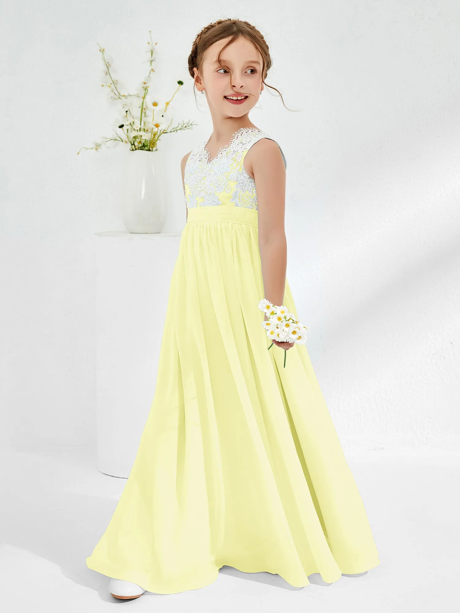 Lace Top Junior Bridesmaid Dresses Daffodil