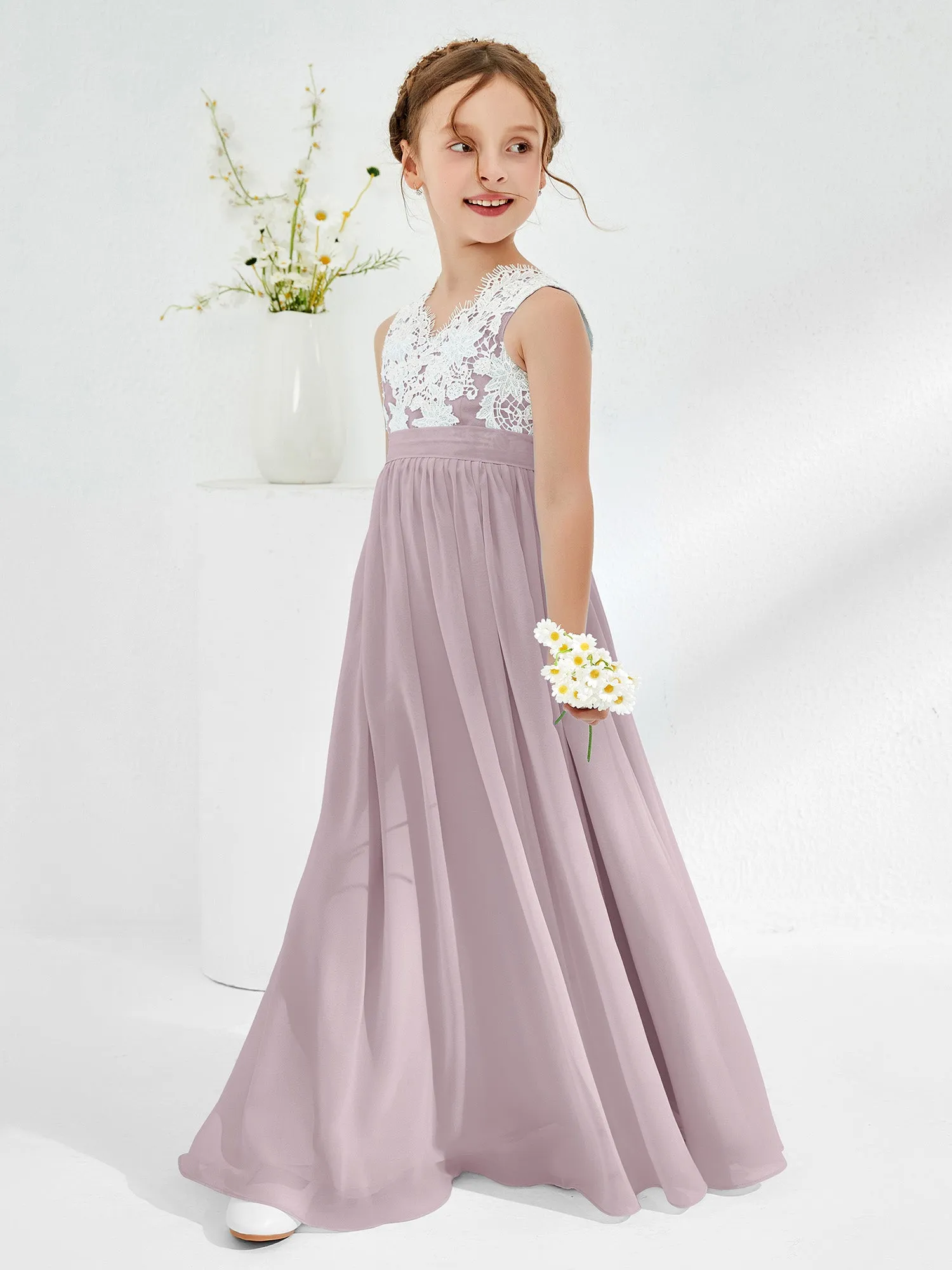 Lace Top Junior Bridesmaid Dresses Dusk