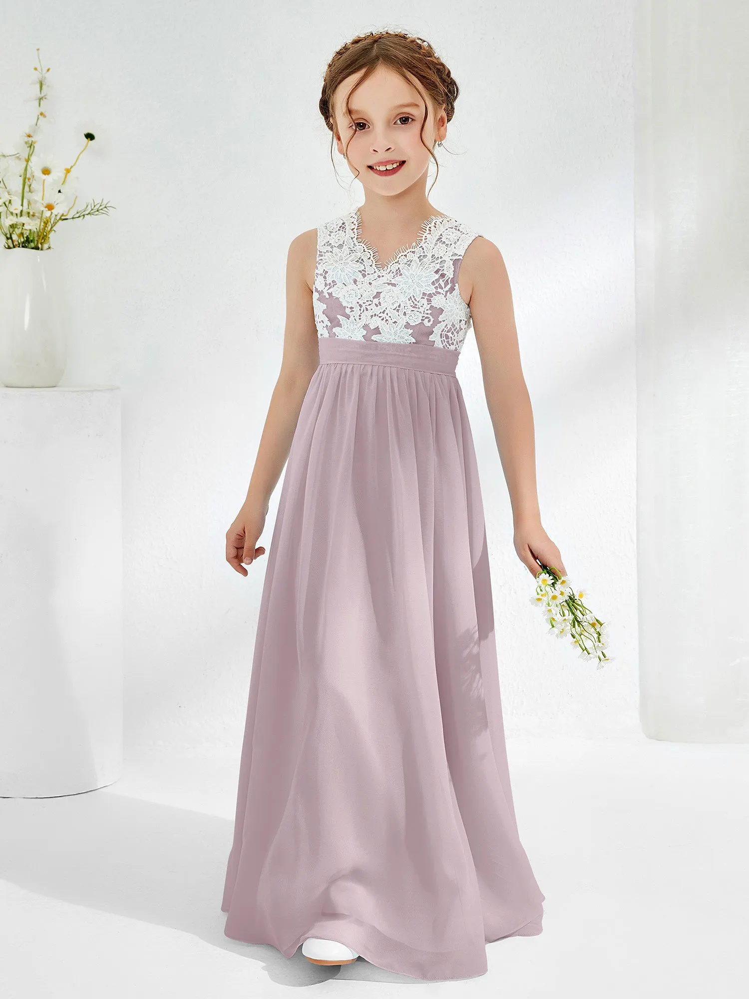 Lace Top Junior Bridesmaid Dresses Dusk