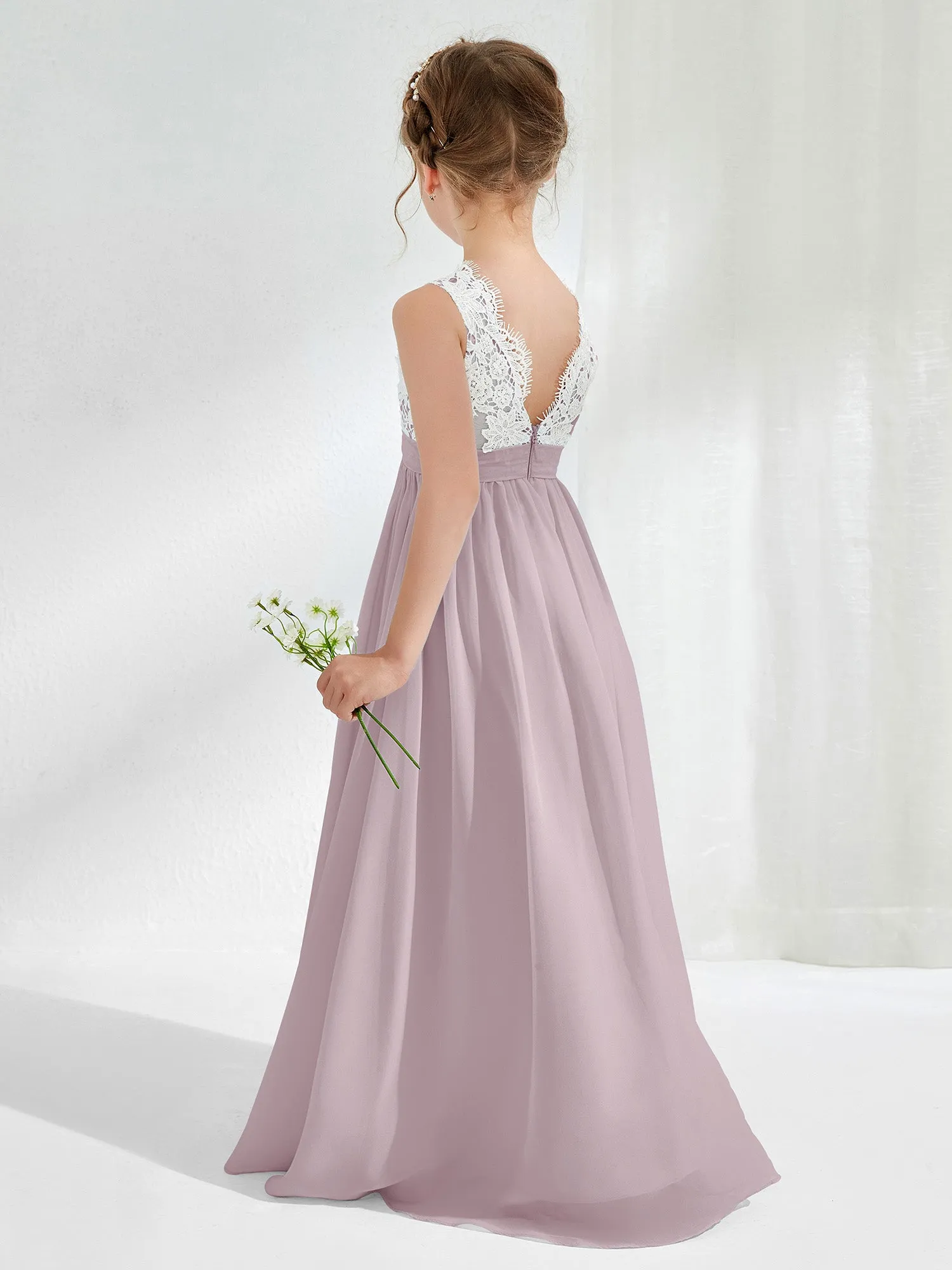 Lace Top Junior Bridesmaid Dresses Dusk