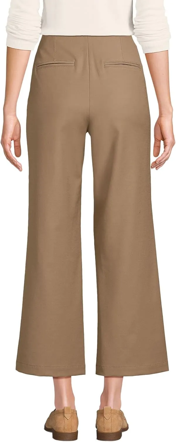 Lands' End Women's Bi Stretch High Rise Pintuck Wide Leg Crop Pants