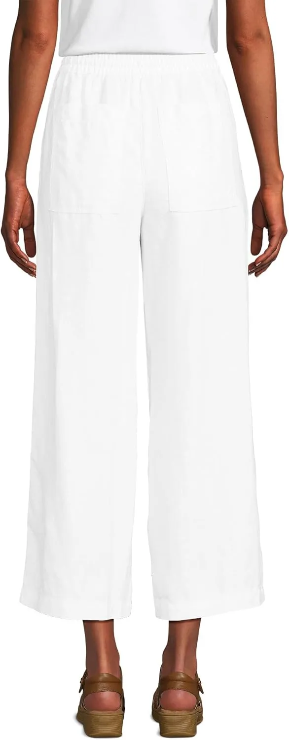Lands' End Women's High Rise Pull On Drawstring Linen Wide Leg Crop Pants