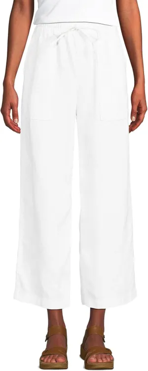 Lands' End Women's High Rise Pull On Drawstring Linen Wide Leg Crop Pants