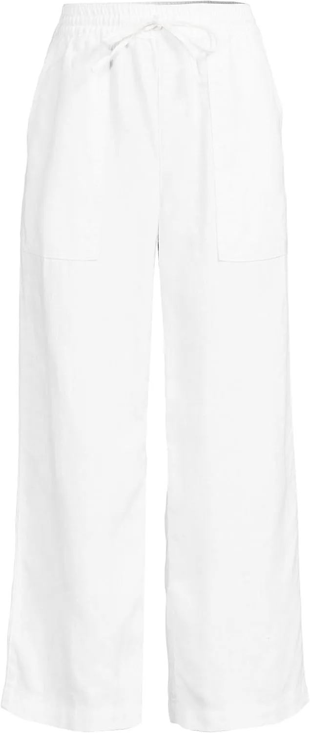 Lands' End Women's High Rise Pull On Drawstring Linen Wide Leg Crop Pants
