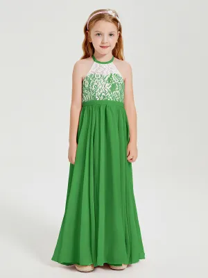 Long Chiffon Bridesmaid Dresses Lace Top Green